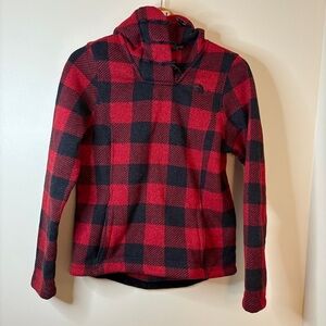 The North Face Red Black Plaid Hoodie Pullover Women's S great preworn condition